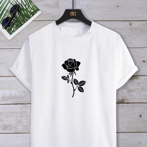 undefined Other - White Casual Men's Rose Print Tee